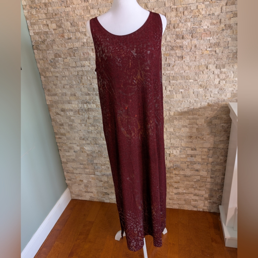 Burgundy Red Tank Maxi Dress XL Stretch 90s Dark Minimalist Artsy Moody Grunge
